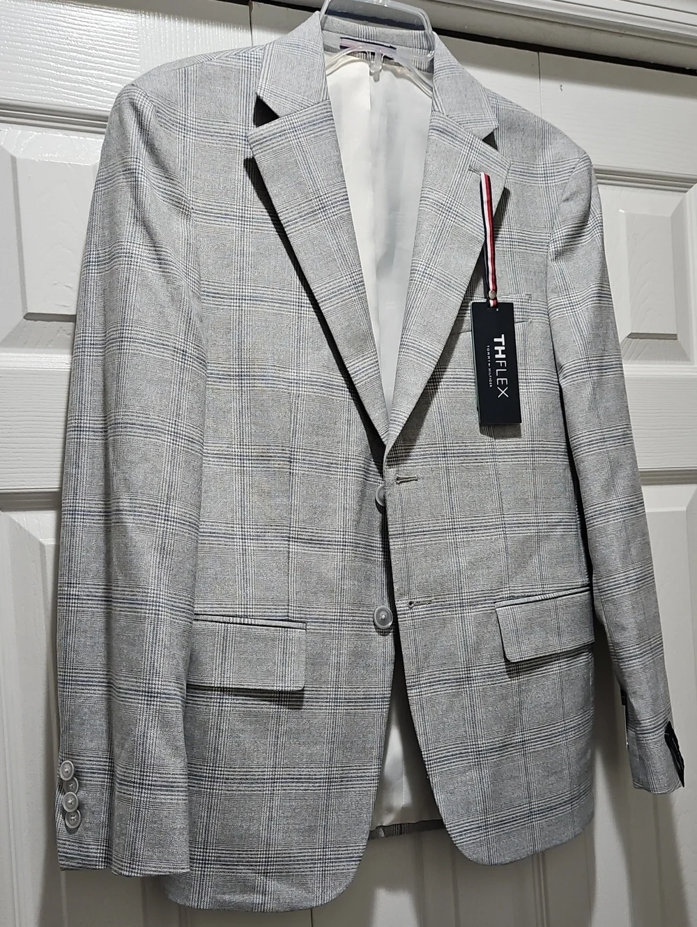 Tommy Hilfiger Men's Gray Plaid Modern Fit Sport Coat Suit Jacket Size 36Short